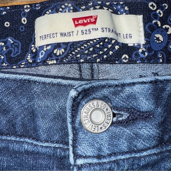 Levis 525 Perfect Waist Straight Jeans Womens 14 Short Stretch Blue - Picture 4 of 8
